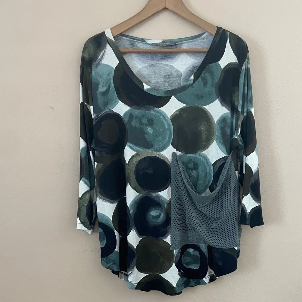 Alembika Abstract Dot Tunic Top Curved Hem Scoop Neck Oversized Medium - Picture 2 of 7